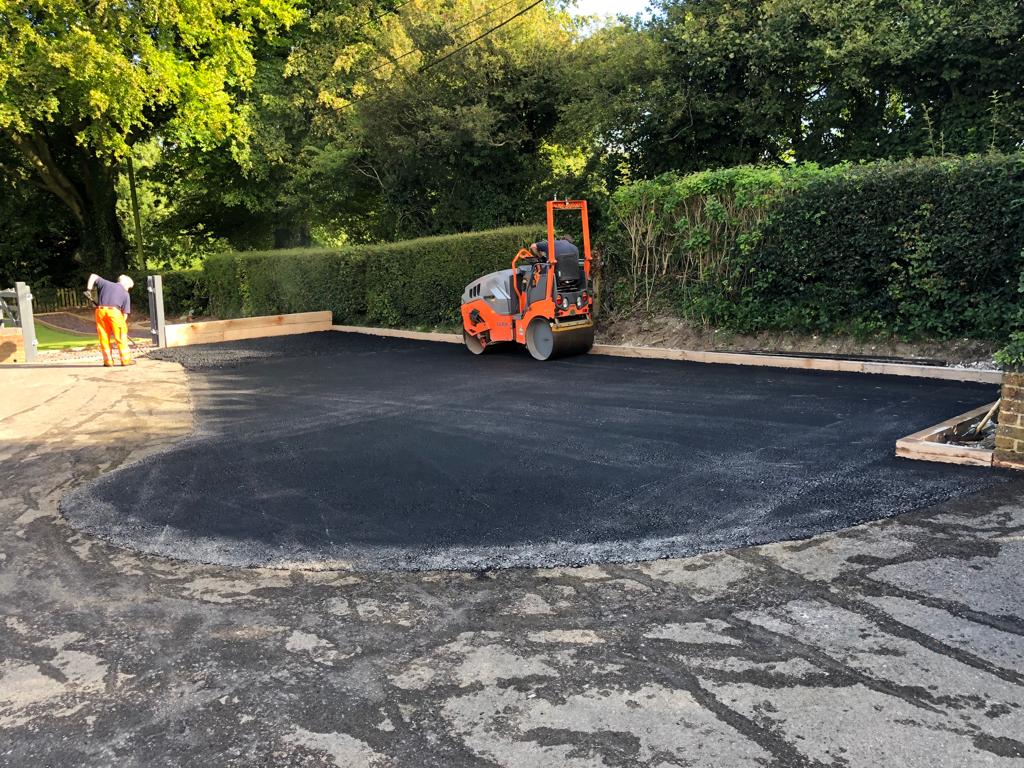 This is a photo of a bitumen driveway which is in the process of being installed by Tamworth Road Tek